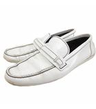 モノグラム ドライビングシューズ デッキローファー 革靴 レザーシューズ 7.5 26cm 白 ホワイト ■IBO90