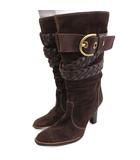 コーチ COACH ショートブーツ ブーティ ゴールド金具 スエード 皮革 7 1/2 24.5cm 茶 ブラウン ■IBO90