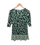 ヒロコビス HIROKO BIS ワンピース 長袖 ひざ丈 リーフ柄 総柄 9 緑 グリーン マルチカラー RBKHU-36180 IBO90