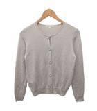 クルーネックカーディガン ニット 長袖 フェイクパール ビジューボタン 絹 シルク混 38 グレージュ 16529-10-92-380 ■IBO90