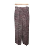 美品 ツイードパンツ スラックス ワイド ストレート 2 赤 レッド 紺  ネイビー マルチカラー 01-0106404-894-702