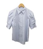 美品 パフスリーブコットンシャツ 半袖 ブラウス 変形 38 水色 42-109-10-060091