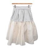 美品 リネンライク×シアースカート フレアスカート ひざ丈 切替 XS グレー ベージュ 9S305