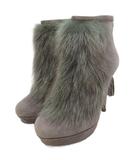 グッチ GUCCI バンブー ブーティ アンクルブーツ スエード ミンクファー ハイヒール ウェッジソール 34.5 21.5cm グレー ■IBO91