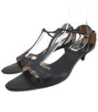 エルメス HERMES ストラップサンダル パンプス ミュール ローヒール レザー 皮革 41 黒 ブラック ■IBO91