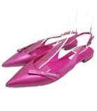 プラダ PRADA サンダル パンプス ポインテッドトゥ スリングバック ストラップ ロゴ金具 リボンモチーフ 38 25cm ピンク ■IBO91