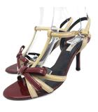 プラダ PRADA ストラップサンダル エナメル ハイヒール ピンヒール リボンモチーフ 35.5 22.5cm ワインレッド ベージュ ■IBO91