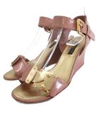 サンダル ミュール ウェッジソール オープントゥ ゴールド金具 34 21.5cm ピンクベージュ ■IBO91