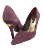 スエードパンプス ロゴ金具 ポインテッドトゥ ハイヒール 皮革 ゴールド金具 34 21.5cm 紫 パープル ■IBO91