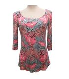 プラダ PRADA シルクカットソー ブラウス 5分袖 総柄 絹 シルク100% 44 ピンク マルチカラー 39417C ■IBO91