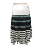 プラダ PRADA プリーツスカート フレアスカート ひざ丈 ボーダー レーヨン 38 アイボリー 緑 グリーン 黒 ブラック P1922J ■IBO91