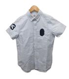 アベイシングエイプ A BATHING APE ボタンダウンシャツ BDシャツ 半袖 ロゴプリント XS 水色 1920-231-052 ■IBO91