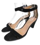 エルメス HERMES サンダル ミュール アンクルストラップ スエード ローヒール 39 黒 ブラック ■IBO91