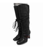 ロエベ LOEWE ロングブーツ ラウンドトゥ ハイヒール チャンキーヒール レザー 皮革 36 23cm 黒 ブラック ■WY