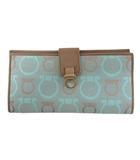 ガンチーニ 長財布 ウォレット 二つ折り 小銭入れ有 総柄 レザー 皮革 ライトグリーン 茶 ブラウン マルチカラー ■WY