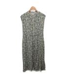 美品 フラワープリントフレンチスリーブワンピース ノースリーブ マキシ ロング 総柄 花柄 38 ベージュ 緑 グリーン 青 ブルー 085-58021