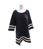 エックスガール x-girl Tシャツ チュニック 七分袖 ナンバリング ロゴ プリント 1 紺 ネイビー /FF ■IBO91