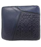 ロエベ LOEWE パズル バイフォールド ウォレット 財布 二つ折り 小銭入れ有 アナグラム 型押し レザー 皮革 紺  ネイビー