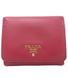 プラダ PRADA サフィアーノ 3つ折り財布 ウォレット ロゴ金具 レザー 皮革 赤 レッド