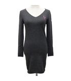 ルシアンペラフィネ LUCIEN PELLAT-FINET 鬼スカル刺繍 カシミヤニットワンピース 長袖 セーター Vネック ひざ丈 カシミヤ100% S グレー