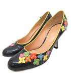 ルイヴィトン LOUIS VUITTON パンプス フラワーモチーフ モノグラム ラウンドトゥ ピンヒール 36.5 23.5cm 黒 ブラック マルチカラー ■IBO93