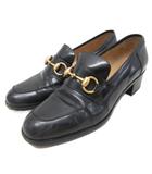 グッチ GUCCI ホースビット ローファー スリッポン チャンキーヒール ゴールド金具 37.5 24.5cm 黒 ブラック ■IBO93