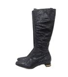 ドルチェ&ガッバーナ ドルガバ DOLCE&GABBANA ロングブーツ ヒール パイソン型押し ゴールドカラー 黒 ブラック 35 1/2 約23㎝ ■IBO93