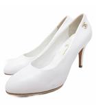 シャネル CHANEL ココマーク レザーパンプス ラウンドトゥ ピンヒール ハイヒール ロゴ金具 ロゴ金具 皮革 36.5C 23.5cm 白 ホワイト ■IBO93