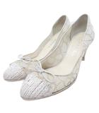 シャネル CHANEL ココマーク パンプス レース ラウンドトゥ ヒール リボンモチーフ ロゴ金具 35.5C 22.5cm 白 ホワイト アイボリー ■IBO93