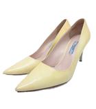 プラダ PRADA パンプス ポインテッドトゥ ピンヒール ハイヒール ロゴ金具 ゴールド金具 37.5 24.5cm ライトイエロー ■IBO93