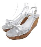 プラダ PRADA 厚底サンダル ミュール ウェッジソール リボンモチーフ 38 25cm シルバーカラー ■IBO93