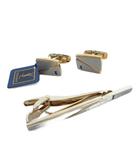 イヴサンローラン YVES SAINT LAURENT タグ付き カフス タイピン セット 金色 ゴールドカラー 銀色 シルバーカラー ツートンカラー 斜め切り替え /TQ ■IBO93