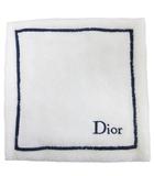 クリスチャンディオール Christian Dior ウォッシュクロス ハンドタオル ハンカチ ロゴ 白 ホワイト 紺  ネイビー