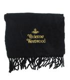 ヴィヴィアンウエストウッド Vivienne Westwood マフラー ストール フリンジ 刺繍 黒 ブラック ■IBO96