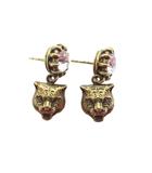 グッチ GUCCI ピアス タイガー キャットヘッド ラインストーン ビジュー アクセサリー ゴールドカラー