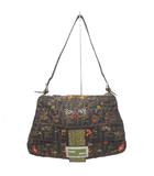 フェンディ FENDI ヴィンテージ マンマバケット ショルダーバッグ ハンドバッグ ビーズ刺繍 ビジュー パイソンレザー ズッカ柄 総柄 茶 ブラウン ☆AA★