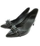 グッチ GUCCI パンプス エナメル 35.5 黒 ブラック リボン ポインテッドトゥ /TQ