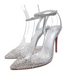 クリスチャンルブタン Christian louboutin 美品 SPIKAQUEEN 100 パンプス ポインテッドトゥ ハイヒール ピンヒール アンクルストラップ クリア ビジュー ラインストーン 36.5 シルバーカラー