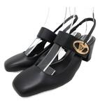 ヴァレンティノ ヴァレンチノ  VALENTINO 美品 ロゴ金具 パンプス スクエアトゥ ヒール V金具 ゴールド金具 ストラップ レザー 皮革 36.5 黒 ブラック