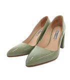 プラダ PRADA パンプス ポインテッドトゥ チャンキーヒール エナメル 34.5 緑 /FF ■IBO100
