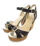 ジミーチュウ JIMMY CHOO ヒールサンダル 36 ベージュ ゴールドカラー 黒 ブラック ウェッジソール コルク オープントゥ /TQ ■IBO100