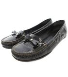 プラダ PRADA ブラックエナメル ローファー 35.5 黒 ブラック リボンモチーフ ステッチ /TQ ■IBO100