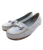 プラダ PRADA ローファー モカシン パテントレザー 35.5 水色 ライトブルー リボンモチーフ ステッチデザイン /TQ ■IBO100