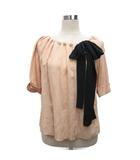 プラダ PRADA 2008 シルクブラウス 半袖 リボンモチーフ 絹 シルク100% 40 ベージュ 黒 ブラック APD1 2008 4668 ■IBO100