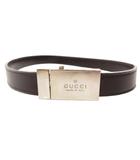 グッチ GUCCI レザーベルト ロゴバックル ナロー 茶 ブラウン /JS ☆AA★ ■IBO100