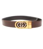 グッチ GUCCI レザーベルト GGマーク バックル 金色 ゴールドカラー 茶 ブラウン /JS ■IBO100