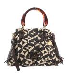 マックスマーラ ウィークエンドライン MAX MARA WEEKEND LINE 2WAY ショルダーバッグ ハンドバッグ 黒 ブラック アイボリー 総柄 ベっ甲風ハンドル レザーフリンジ メタルチャーム /TQ ■IBO100