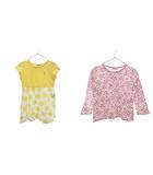ミキハウス mikihouse ロンT 長袖カットソー 半袖ワンピース 2点セット まとめ売り 花柄 ドット柄 100 黄 イエロー 紫 パープル /OB