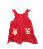 ミキハウス mikihouse 美品 ノースリーブワンピース うさぎ フリル ドット リボン 100 赤 レッド /OB