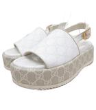 グッチ GUCCI GGロゴ サンダル ミュール プラットフォーム 厚底 総柄 37.5 白 ホワイト 701153